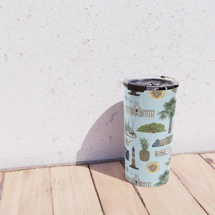 Charleston South Carolina Pattern - Blue Travel Mug Gallery Image 4