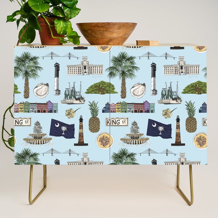 Charleston South Carolina Pattern - Blue Credenza Gallery Image 1