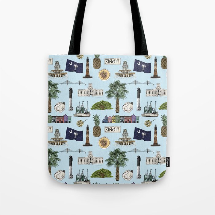 Charleston South Carolina Pattern - Blue Tote Bag Gallery Image 1