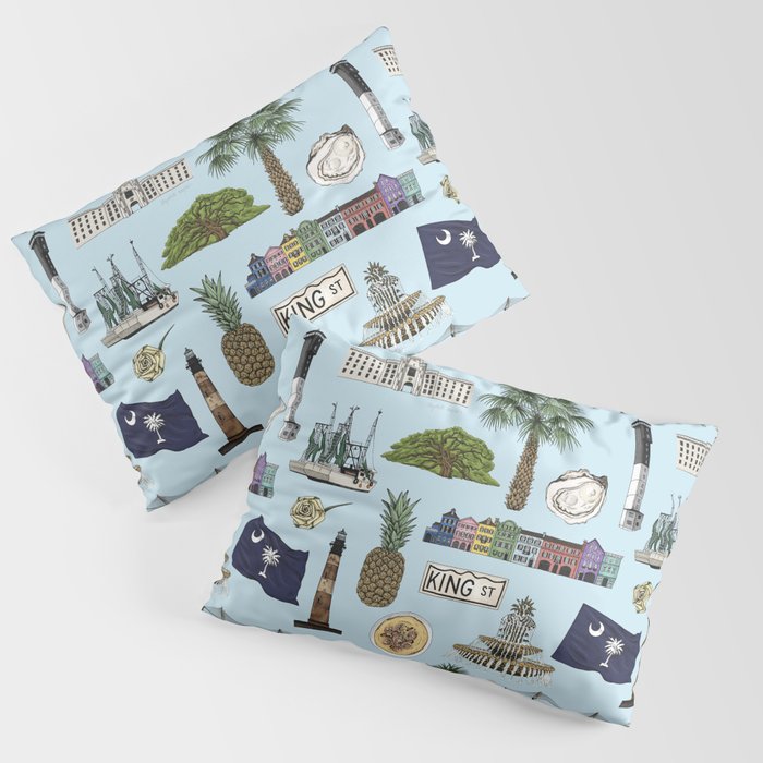 Charleston South Carolina Pattern - Blue Pillow Sham Gallery Image 3