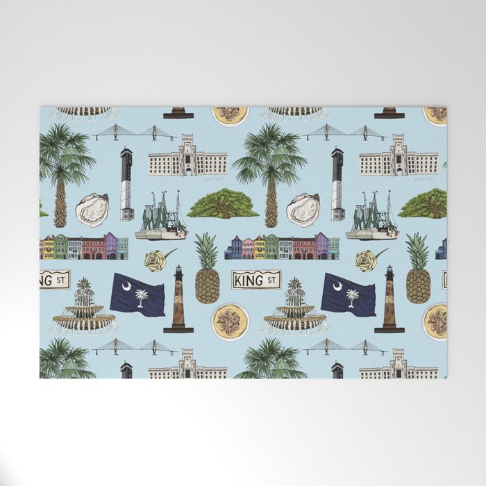 Charleston South Carolina Pattern - Blue Welcome Mat Gallery Image 1