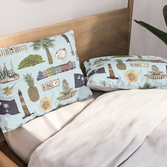 Charleston South Carolina Pattern - Blue Pillow Sham Gallery Image 2