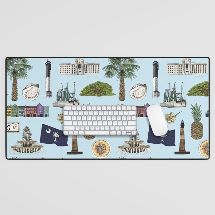 Charleston South Carolina Pattern - Blue Desk Mat Gallery Image 1