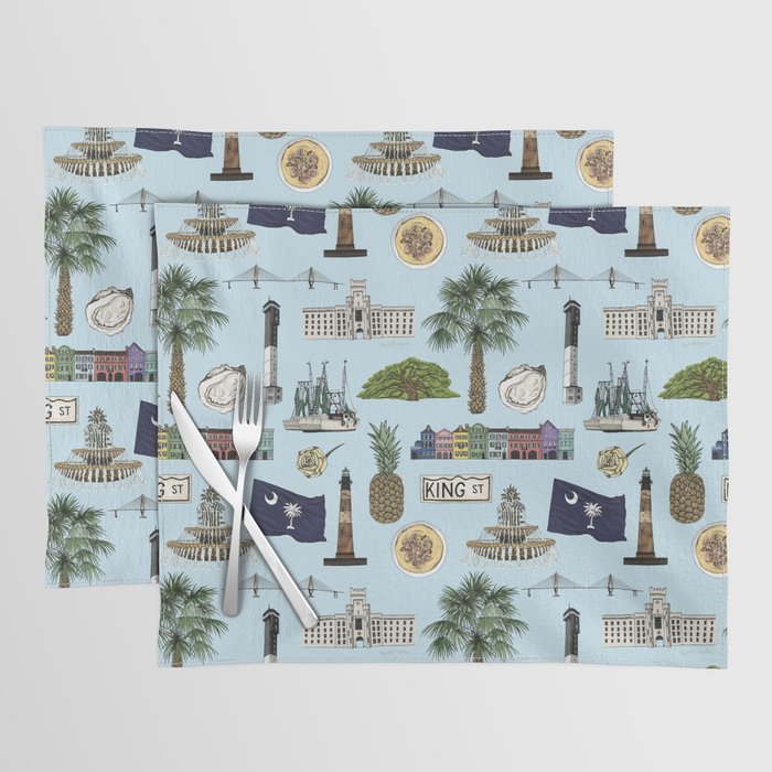 Charleston South Carolina Pattern - Blue Placemat Gallery Image 1