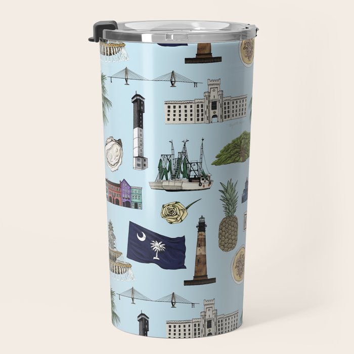 Charleston South Carolina Pattern - Blue Travel Mug Gallery Image 3