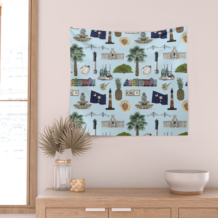 Charleston South Carolina Pattern - Blue Wall Tapestry Gallery Image 2