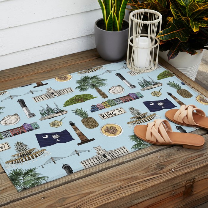 Charleston South Carolina Pattern - Blue Outdoor Rug Gallery Image 2