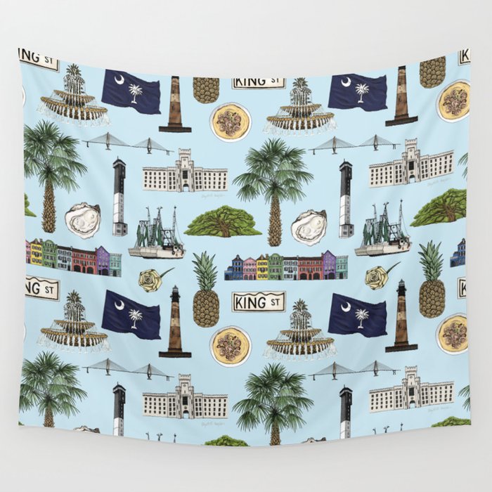 Charleston South Carolina Pattern - Blue Wall Tapestry Gallery Image 4
