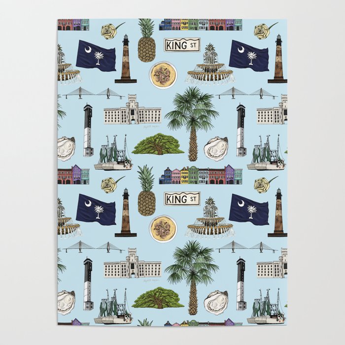 Charleston South Carolina Pattern - Blue Poster Gallery Image 4