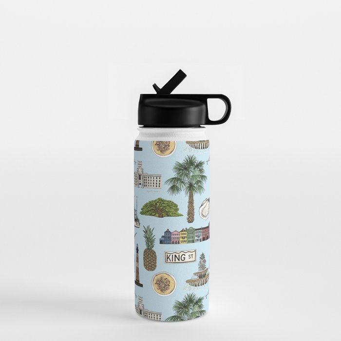 Charleston South Carolina Pattern - Blue Water Bottle Gallery Image 1