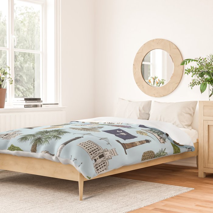 Charleston South Carolina Pattern - Blue Duvet Cover Gallery Image 2
