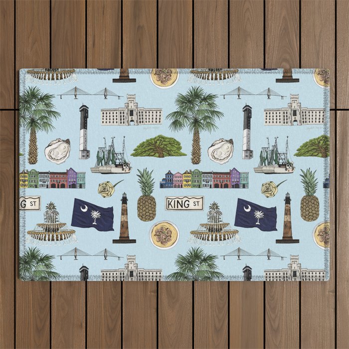 Charleston South Carolina Pattern - Blue Outdoor Rug Gallery Image 1