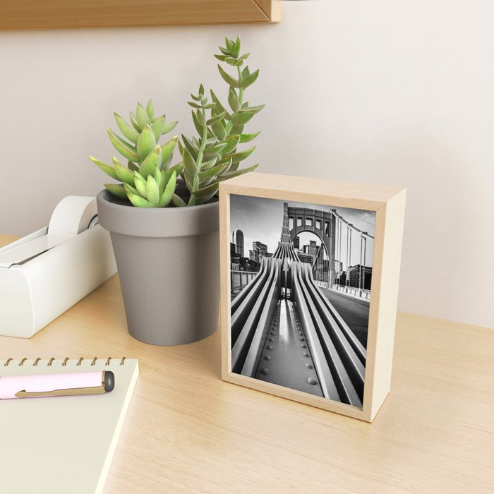 Pittsburgh Pennsylvania Steel City Skyline Bridge Black White Print Mini Art Print Gallery Image 2