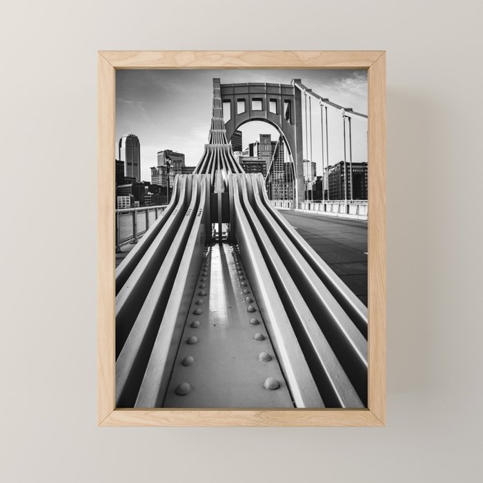 Pittsburgh Pennsylvania Steel City Skyline Bridge Black White Print Mini Art Print Gallery Image 1