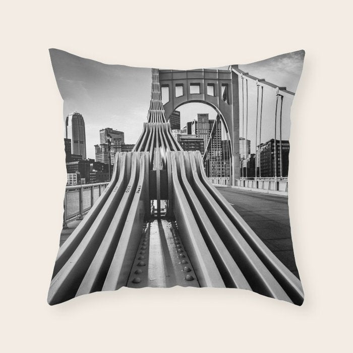 Pittsburgh Pennsylvania Steel City Skyline Bridge Black White Print Throw Pillow Gallery Image 6