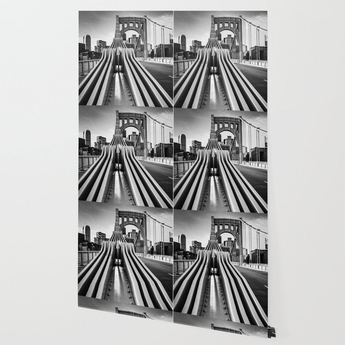 Pittsburgh Pennsylvania Steel City Skyline Bridge Black White Print Wallpaper Gallery Image 2