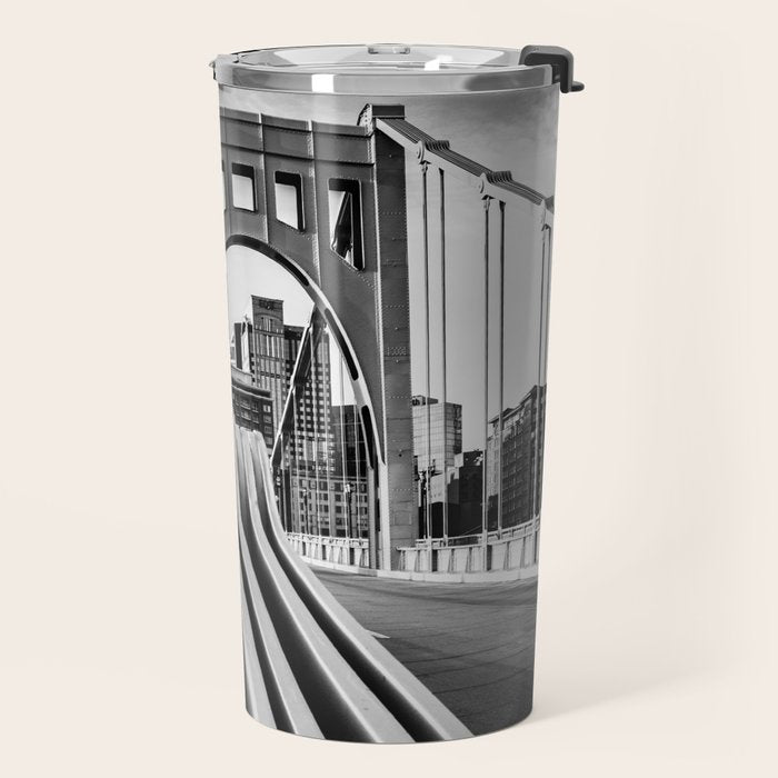 Pittsburgh Pennsylvania Steel City Skyline Bridge Black White Print Travel Mug Gallery Image 2