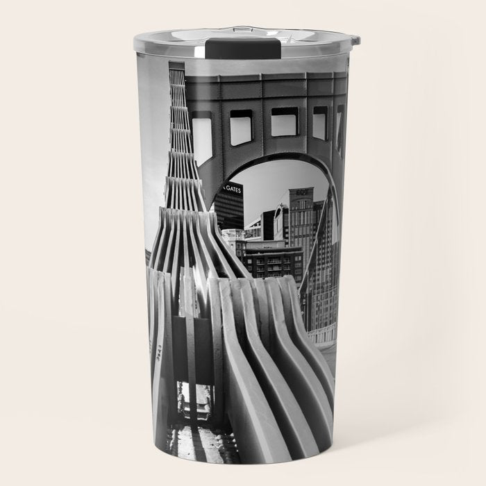 Pittsburgh Pennsylvania Steel City Skyline Bridge Black White Print Travel Mug Gallery Image 1
