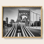 Pittsburgh Pennsylvania Steel City Skyline Bridge Black White Print Serving Tray Gallery Image 1