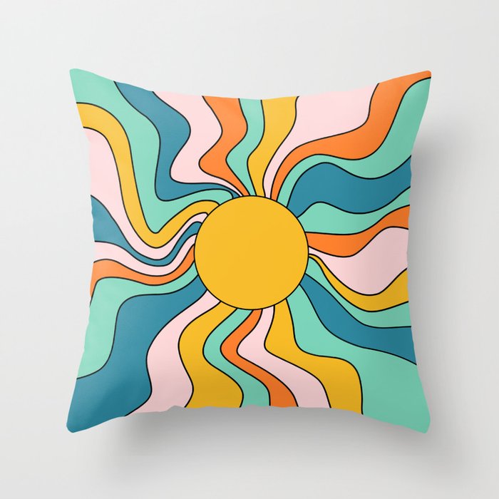 Retro 70s Colorful Sunshine Throw Pillow Gallery Image 1