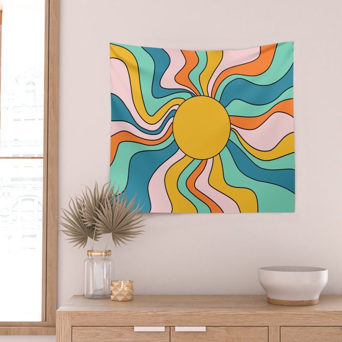Retro 70s Colorful Sunshine Wall Tapestry Gallery Image 2