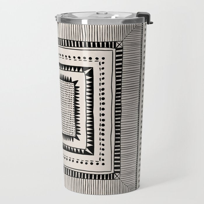 Black & White Symmetrical Pattern #2 Travel Mug Gallery Image 2