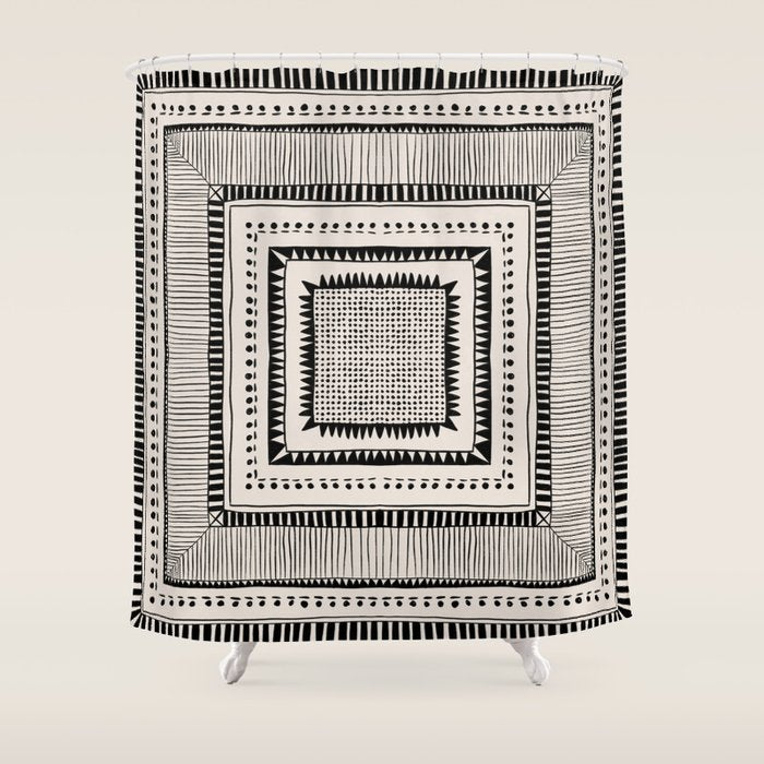 Black & White Symmetrical Pattern #2 Shower Curtain Gallery Image 1