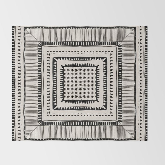Black & White Symmetrical Pattern #2 Throw Blanket Gallery Image 2