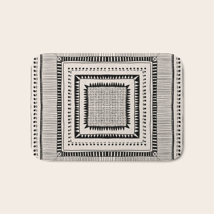 Black & White Symmetrical Pattern #2 Bath Mat Gallery Image 1