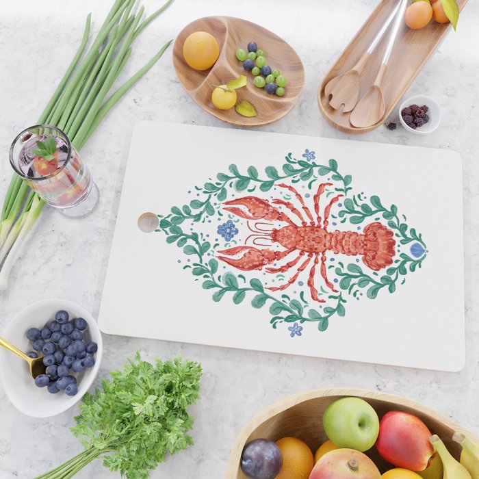 Fluidity in Color: A Watercolor Portrait of the Majestic Lobster Cutting Board Gallery Image 2