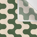 Retro Mid Century Modern Waves in Forest Green and Creamy White Wall Tapestry Gallery Image 3