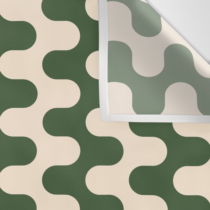 Retro Mid Century Modern Waves in Forest Green and Creamy White Wall Tapestry Gallery Image 3