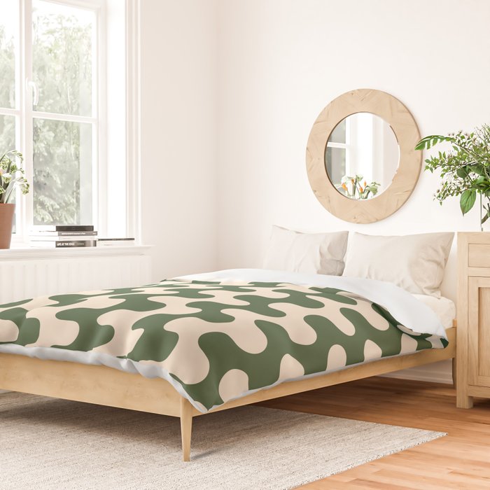 Retro Mid Century Modern Waves in Forest Green and Creamy White Duvet Cover Gallery Image 2