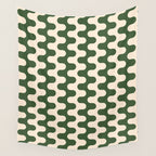 Retro Mid Century Modern Waves in Forest Green and Creamy White Wall Tapestry Gallery Image 4
