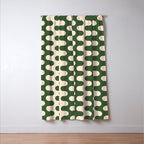 Retro Mid Century Modern Waves in Forest Green and Creamy White Window Curtain Gallery Image 3