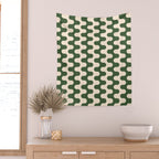 Retro Mid Century Modern Waves in Forest Green and Creamy White Wall Tapestry Gallery Image 2