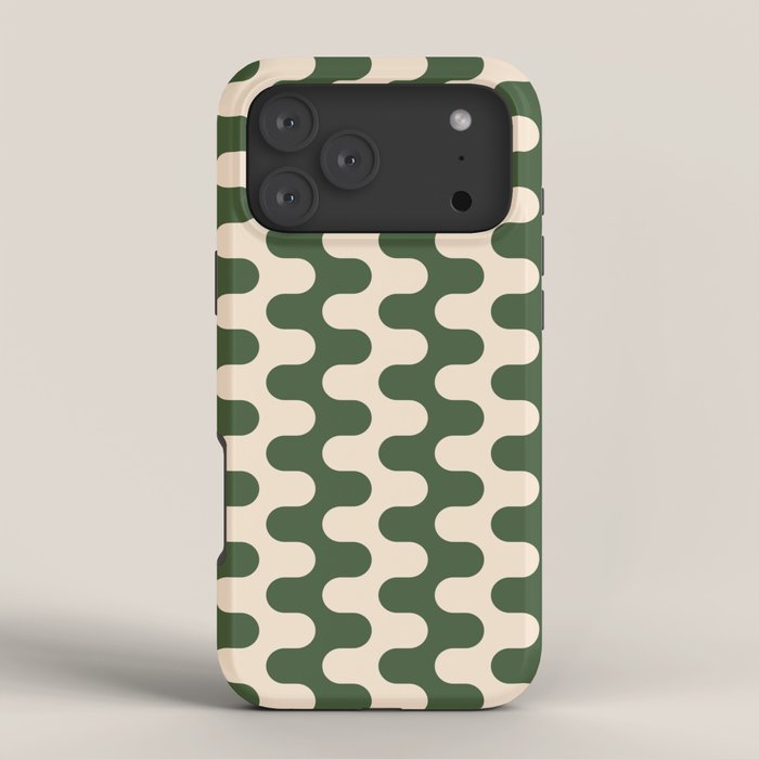 Retro Mid Century Modern Waves in Forest Green and Creamy White iPhone Case Gallery Image 4