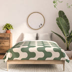 Retro Mid Century Modern Waves in Forest Green and Creamy White Comforter Gallery Image 3