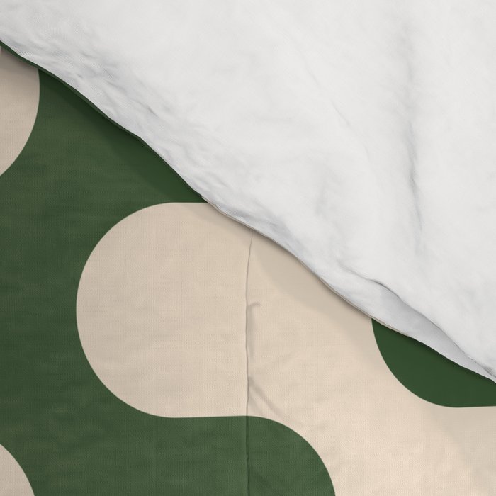 Retro Mid Century Modern Waves in Forest Green and Creamy White Comforter Gallery Image 4