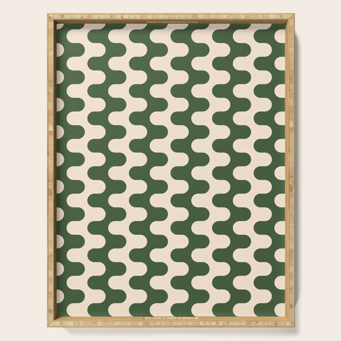 Retro Mid Century Modern Waves in Forest Green and Creamy White Serving Tray Gallery Image 1