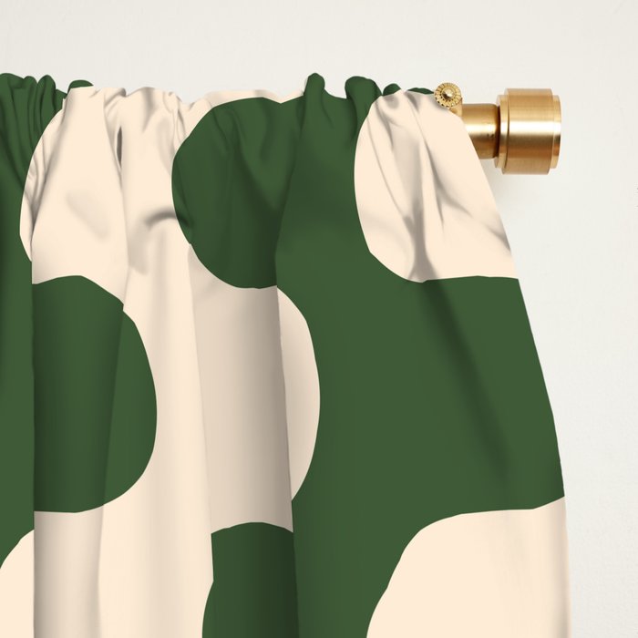 Retro Mid Century Modern Waves in Forest Green and Creamy White Window Curtain Gallery Image 2