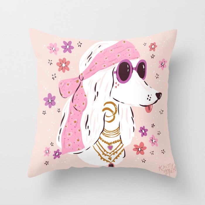 Festival Hippy Dog  Throw Pillow Gallery Image 6