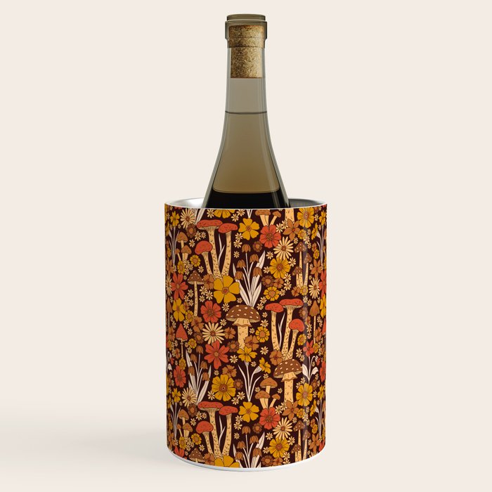 Retro 1970s Brown & Orange Mushrooms & Flowers Wine Chiller Gallery Image 3