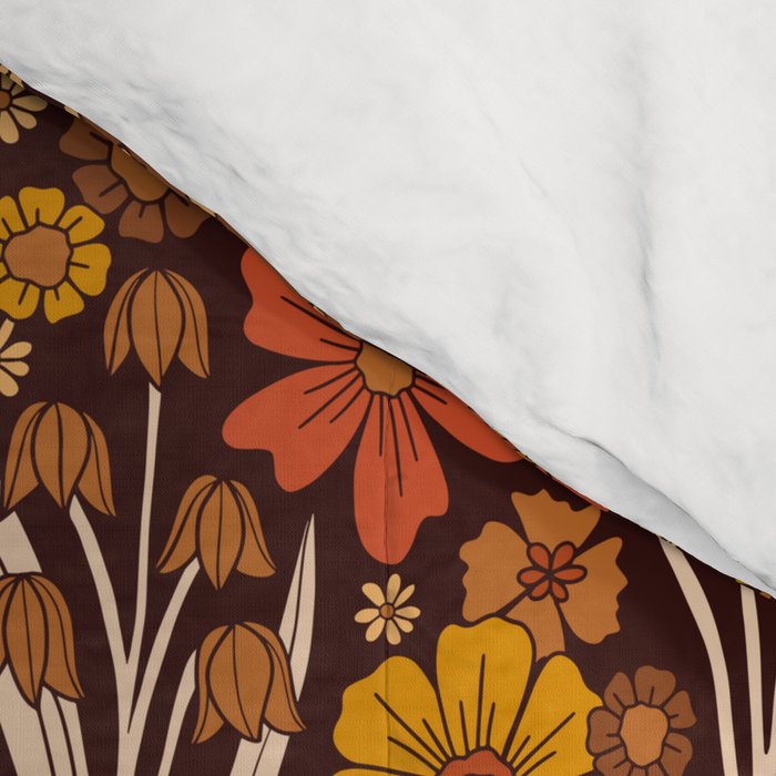 Retro 1970s Brown & Orange Mushrooms & Flowers Comforter Gallery Image 4
