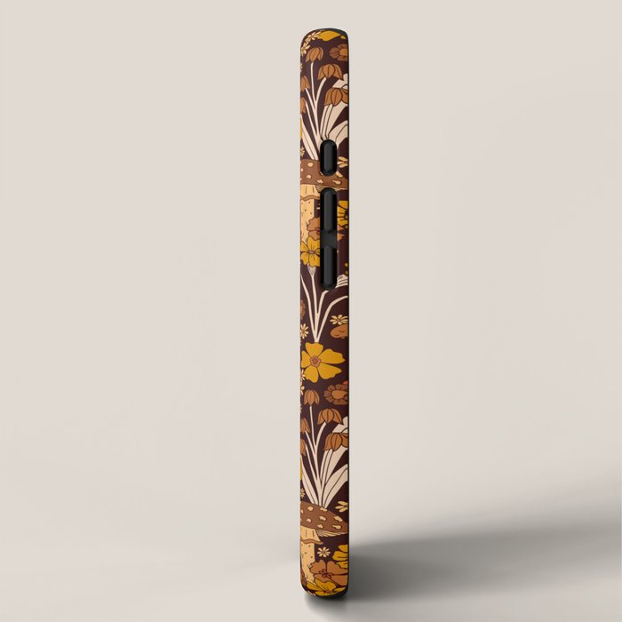Retro 1970s Brown & Orange Mushrooms & Flowers iPhone Case Gallery Image 2