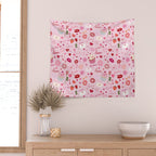 Pink valentine's Day with Kisses, Cupcakes and Roses Wall Tapestry Gallery Image 2
