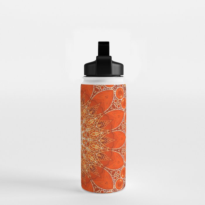 Detailed Orange Boho Mandala Water Bottle Gallery Image 2