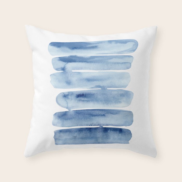 Blue Lines | Watercolor Painting Throw Pillow Gallery Image 6