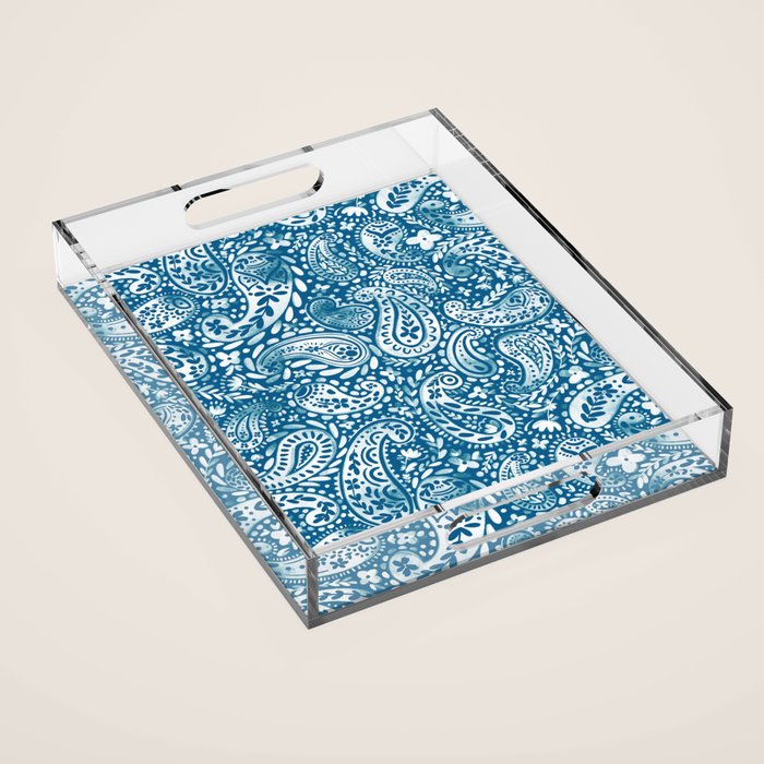 Paisley Indigo Nature Swirls Acrylic Tray Gallery Image 1