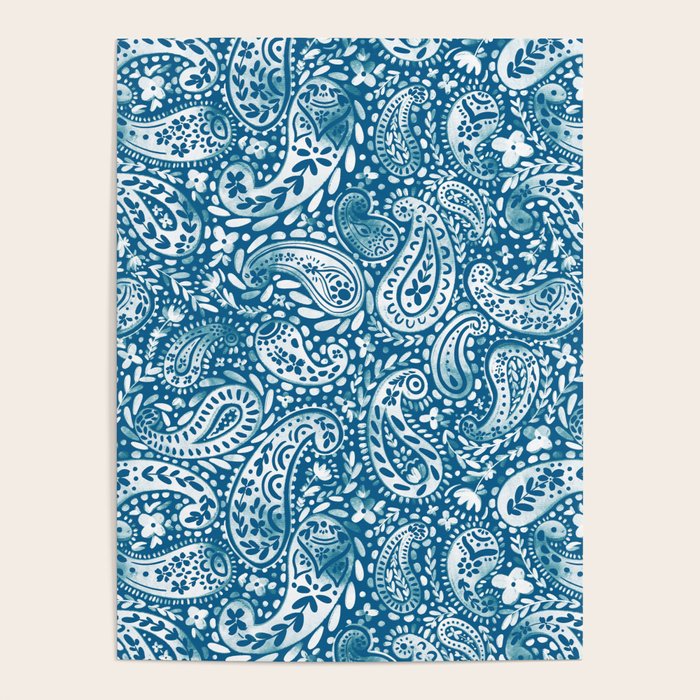 Paisley Indigo Nature Swirls Poster Gallery Image 1